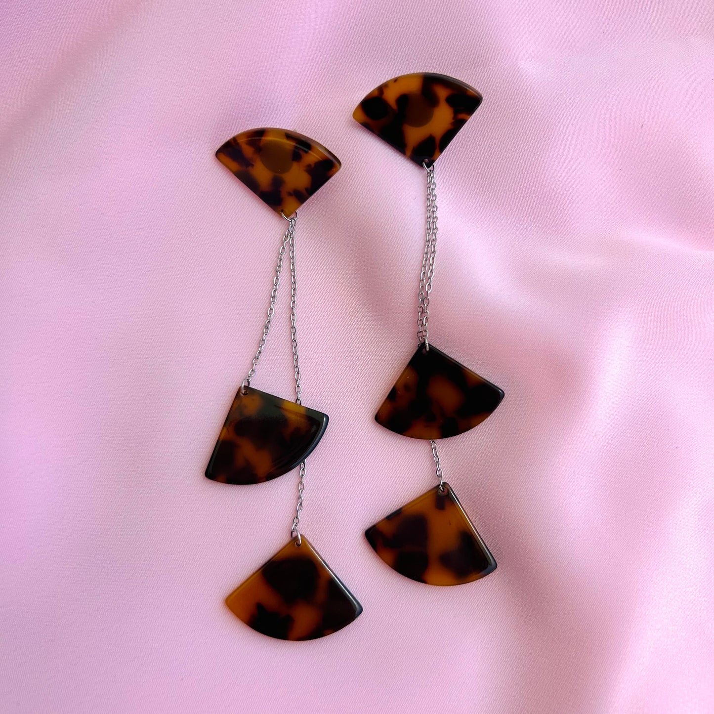 Tortoise Hanging Fan Earrings