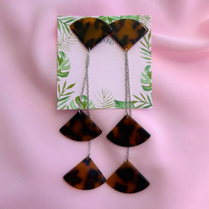 Tortoise Hanging Fan Earrings